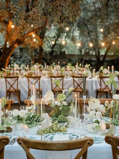 A garden table prepared for a daytime gathering